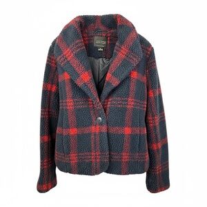 Sanctuary Jacket Blue Red Plaid Sherpa Collared Button Front Size Medium